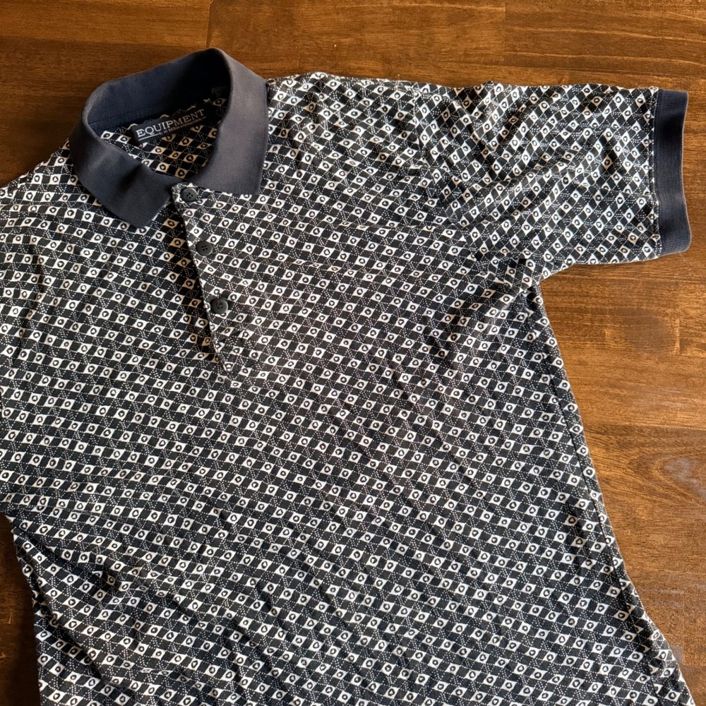Vintage Golf Polo Equipment HG Design Mens Medium Geometric Diamond Print